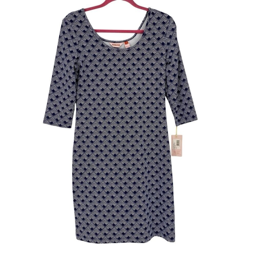 Persifor Women’s Size S Kilpatrick Olafer Knit Dress Bleu Geo Print Scoop Neck